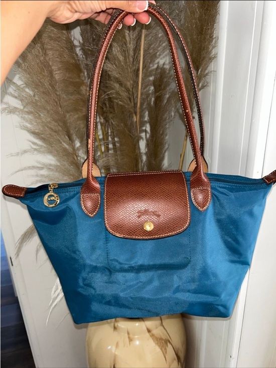 Longchamp Handbags - Longchamp Small Tote in Teal with Brown Leather Trim